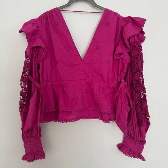 Farm Rio Pink Long Sleeve Blouse in Vibrant Pink - Picture 2 of 8